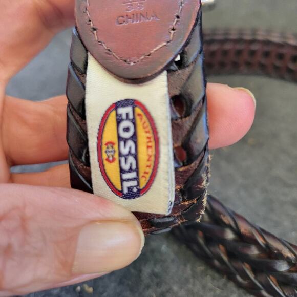 Fossil Leather Belt 38 Braided Brown MB4160222 Dress & Casual - Picture 6 of 9